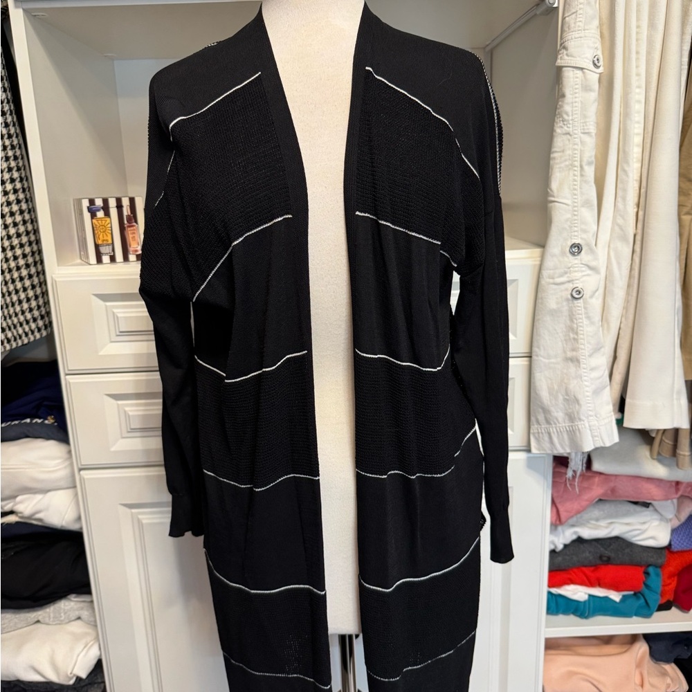 Mystree Black and White Striped Cardigan